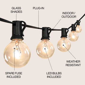 Indoor/Outdoor 25 ft. Contemporary Rustic Incandescent G40 Bistro Globe Bulb String Lights